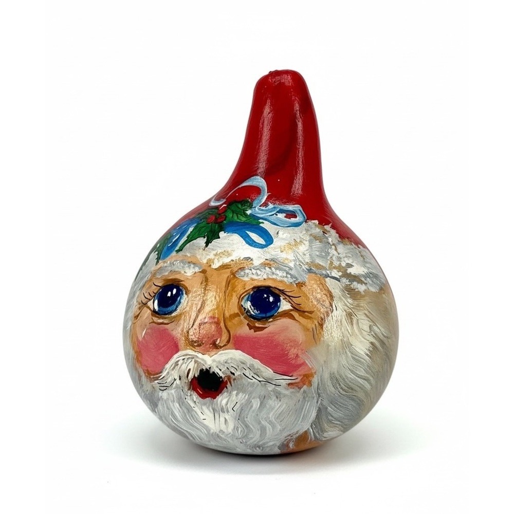 Vintage Hand Painted Santa Gourd Folk Art Signed Primitive Christmas Decor - Picture 2 of 9